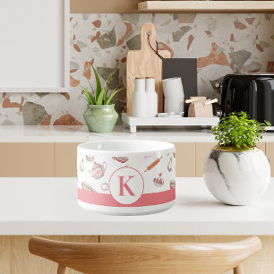Cute Watercolor Pink Baking Pattern with Monogram Bowl