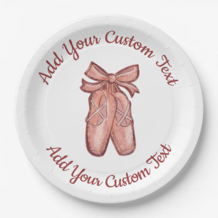 Cute Watercolor Pink Ballet Shoes Custom Party Paper Plates