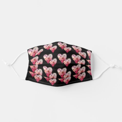 Cute Watercolor Pink Black Heart Pattern Adult Cloth Face Mask