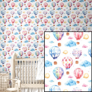 Cute Watercolor Pink & Blue Hot Air Balloons Wallpaper