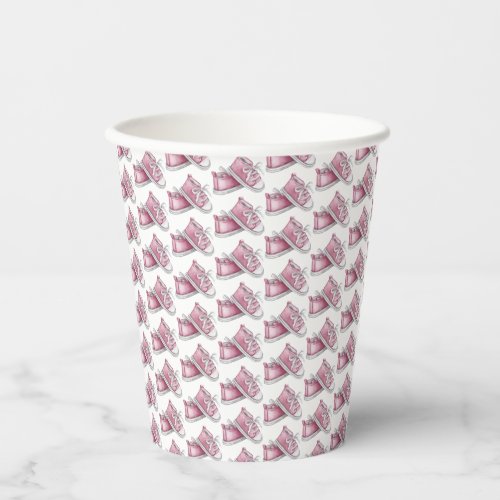 Cute Watercolor Pink Booties Pattern Its a Girl Paper Cups