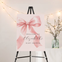 Cute Watercolor Pink Bow Baby Shower