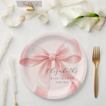 Cute Watercolor Pink Bow Baby Shower