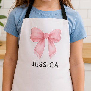 Cute Watercolor Pink Bow Coquette Baking  Apron