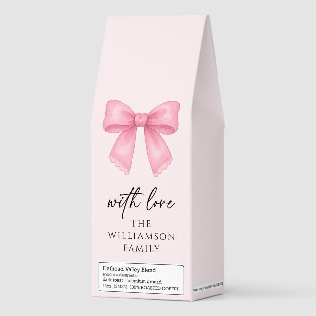 Cute Watercolor Pink Bow Coquette Gift Roasted Coffee (Front)