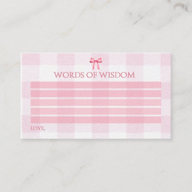 Cute Watercolor Pink Bow Coquette New Parent Advice Card (Front)