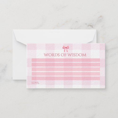 Cute Watercolor Pink Bow Coquette New Parent Advice Card