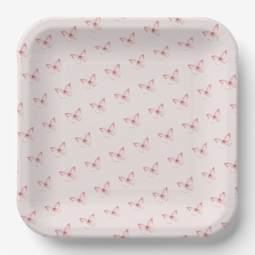 Cute Watercolor Pink Butterflies Paper Plates