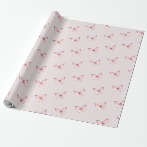 Cute Watercolor Pink Butterflies Wrapping Paper