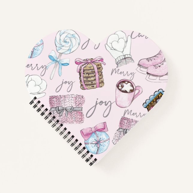 Cute Watercolor Pink Christmas Notebook (Front)