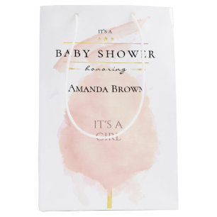 Cute Watercolor Pink Cotton Candy Baby Shower Medium Gift Bag