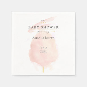 Cute Watercolor Pink Cotton Candy Baby Shower Napkins