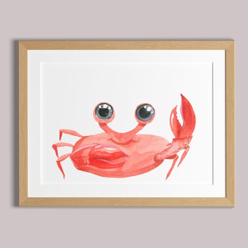 Cute Watercolor Pink Crab Beach Nursery  Poster