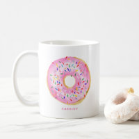 Cute Watercolor Pink Donut Sprinkles Personalized