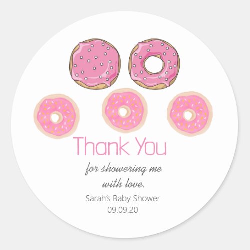 Cute Watercolor Pink Donuts Baby Shower Thank You  Classic Round Sticker