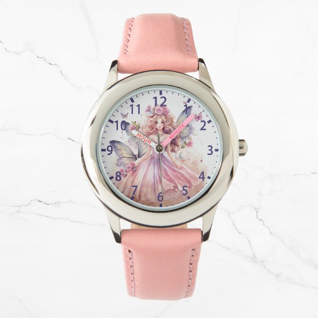 Cute Watercolor Pink Fairy Girly Butterflies Watch (Creator Uploaded)