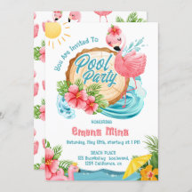 cute watercolor pink flamingo pool party