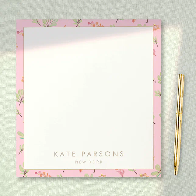 Cute Watercolor Pink Floral Pattern Notepad | Zazzle