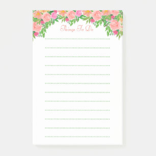 Cute watercolor pink flowers Lined Things To Do Post-it Notes