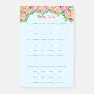 Cute watercolor pink flowers Lined Things To Do Post-it Notes