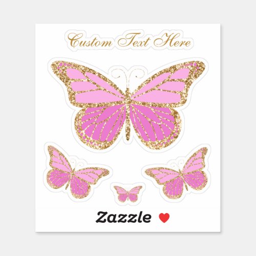Cute Watercolor Pink  Gold Butterfly Personalized Sticker