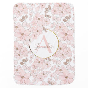 Cute Watercolor Pink Gold Flowers Girly Custom Baby Blanket