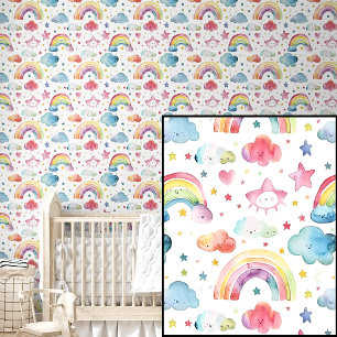 Cute Watercolor Pink Green Blue Rainbows Stars Wallpaper