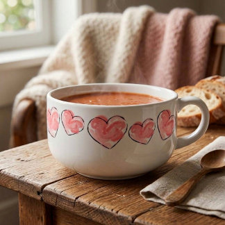 Cute Watercolor Pink Heart Pattern Ceramic Soup Mug