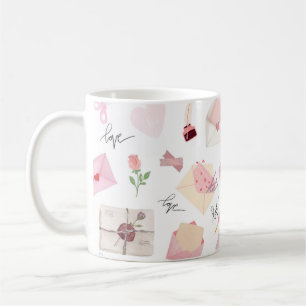 Cute Watercolor Pink Love Letters Seamless Pattern Coffee Mug