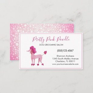 Cute Watercolor Pink Poodle Dog Grooming Service Business Card