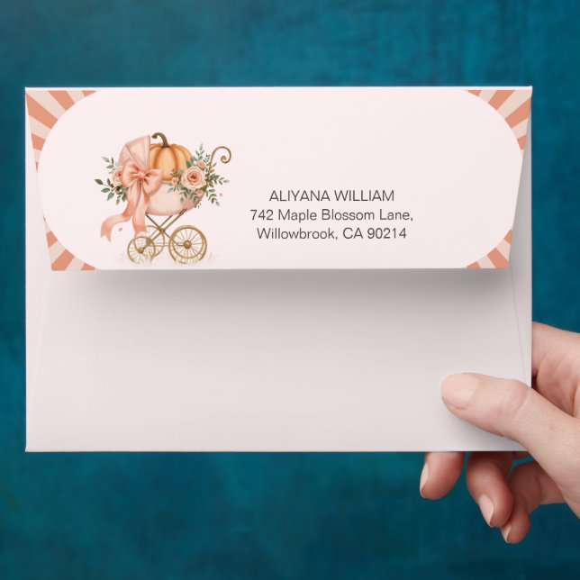 Cute Watercolor Pink Pumpkin Baby Shower Envelope (Hand)