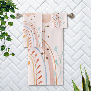 Cute Watercolor Pink Rainbow Kids Bath Towel Set