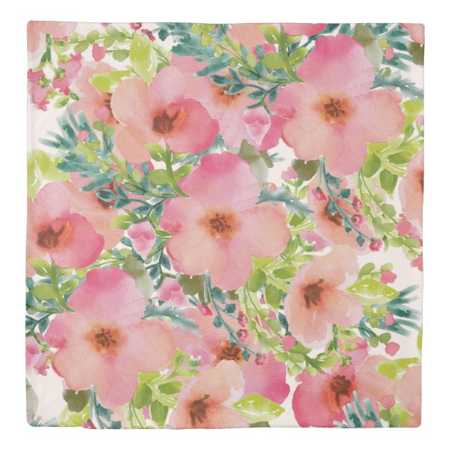 Cute watercolor pink roses duvet cover (Front)