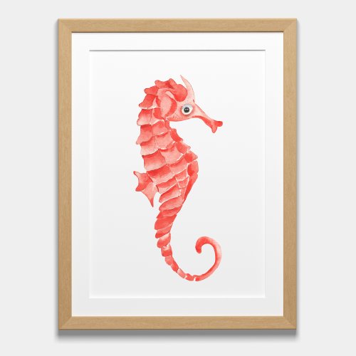 Cute Watercolor Pink Seahorse Nautical  Poster