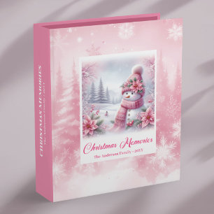 Cute Watercolor Pink Snowman Kids Gift Memories 3 Ring Binder