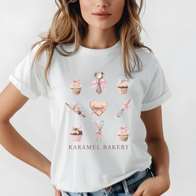 Cute Watercolor Pink Utensils & Cupcake Bakery Tri-Blend Shirt (Creator Uploaded)