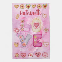Cute watercolor pink valentines Kitchen Towels