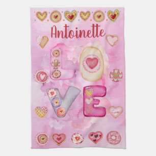 Cute watercolor pink valentines Kitchen Towels