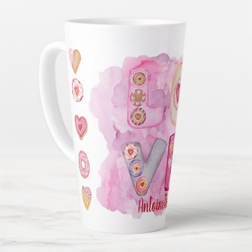 Cute watercolor pink valentines latte mug