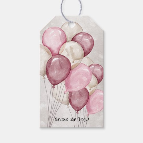 Cute Watercolor Pink White Balloons Party Gift Tags