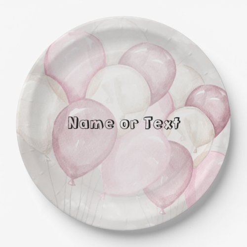 Cute Watercolor Pink White Balloons Party Paper Plates