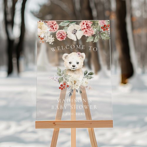 Cute Watercolor Polar Bear Baby Shower Welcome Acrylic Sign