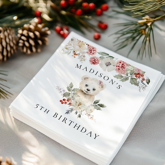 Cute Watercolor Polar Bear Birthday Party Napkins (Creator Uploaded)