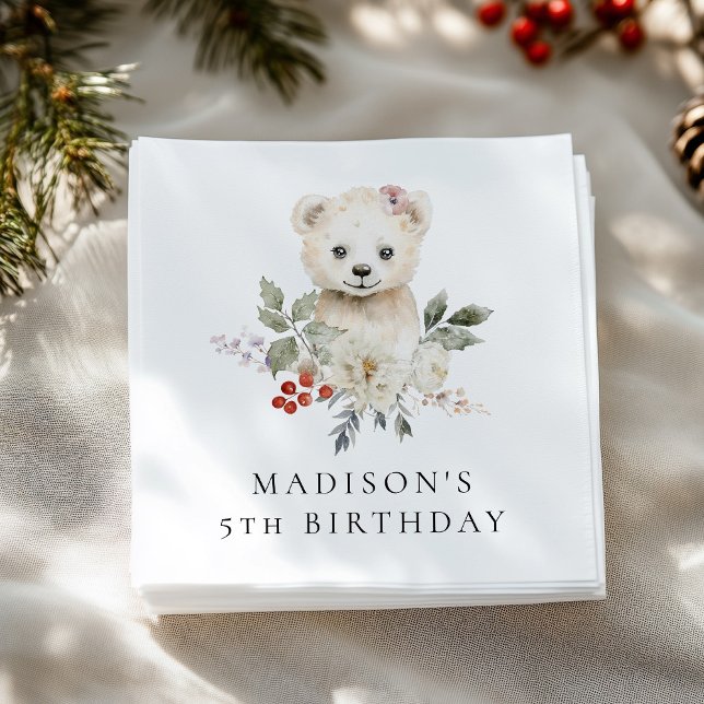 Cute Watercolor Polar Bear Birthday Party Napkins (Creator Uploaded)
