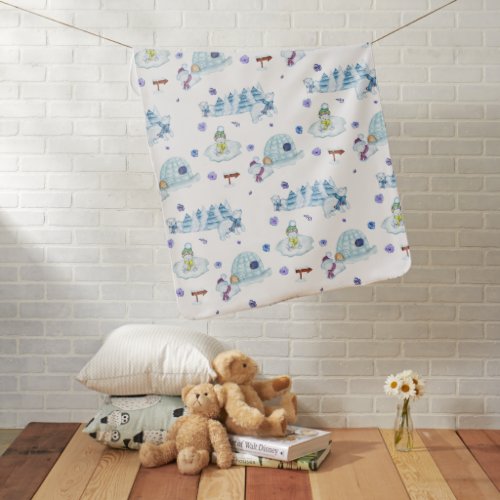 Cute Watercolor Polar Bear Christmas Pattern Baby Blanket