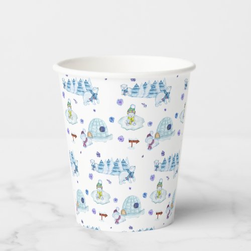 Cute Watercolor Polar Bear Christmas Pattern Paper Cups