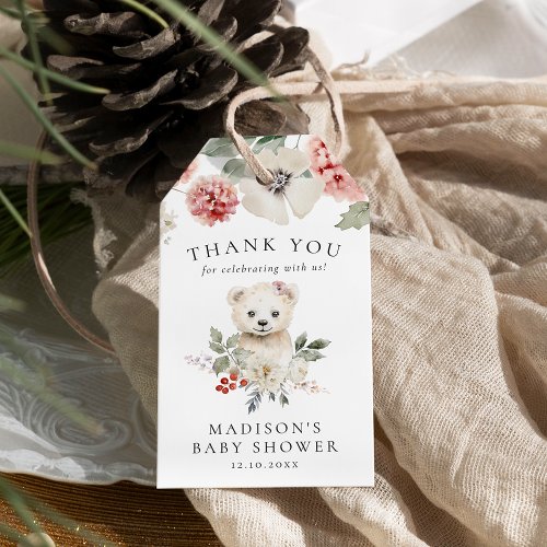 Cute Watercolor Polar Bear Winter Baby Shower Gift Tags