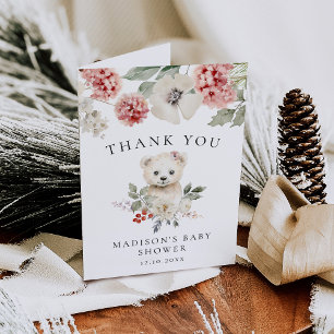 Cute Watercolor Polar Bear Winter Baby Shower Letterpress Thank You Card