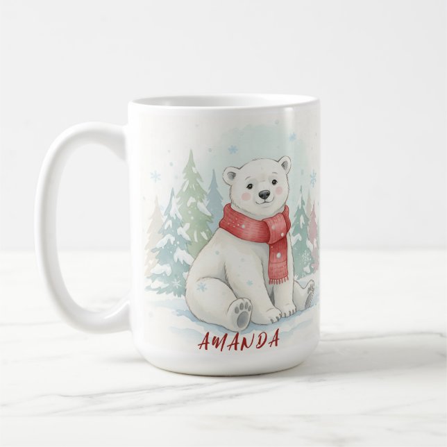Cute watercolor Polar Bear Winter  Coffee Mug (Left)