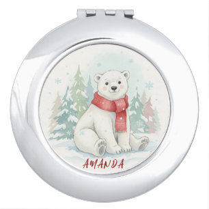 Cute watercolor Polar Bear Winter Compact Mirror